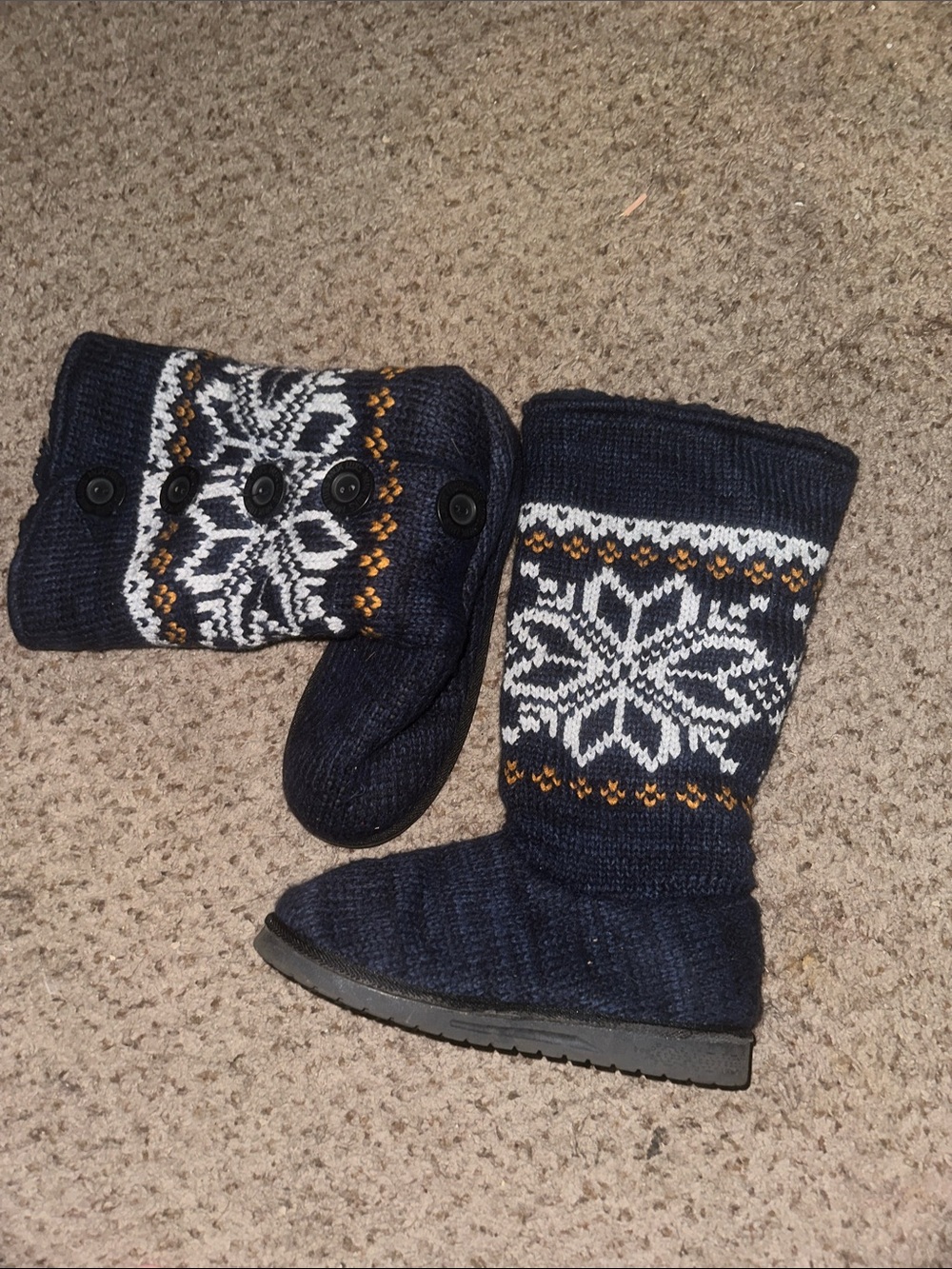 Kids Navy Knit Snowflake Button Boot - Unbranded